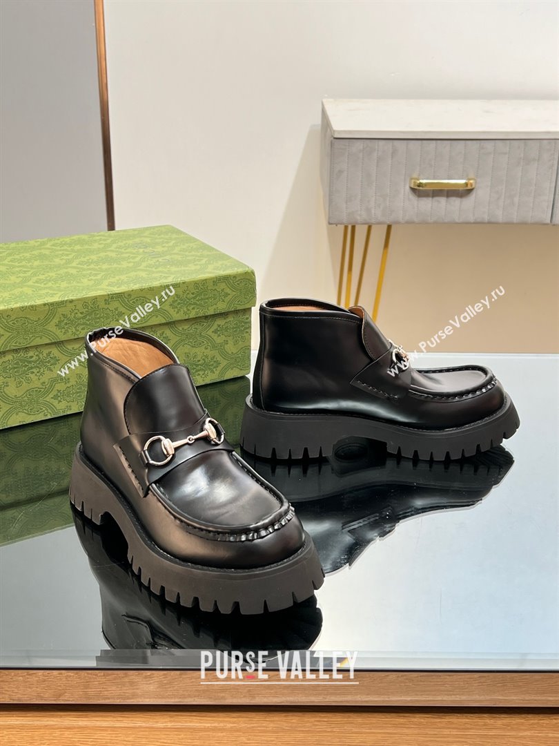 Gucci ankle boot with Horsebit 764204 Leather Black 2023 (kaola-23103033)