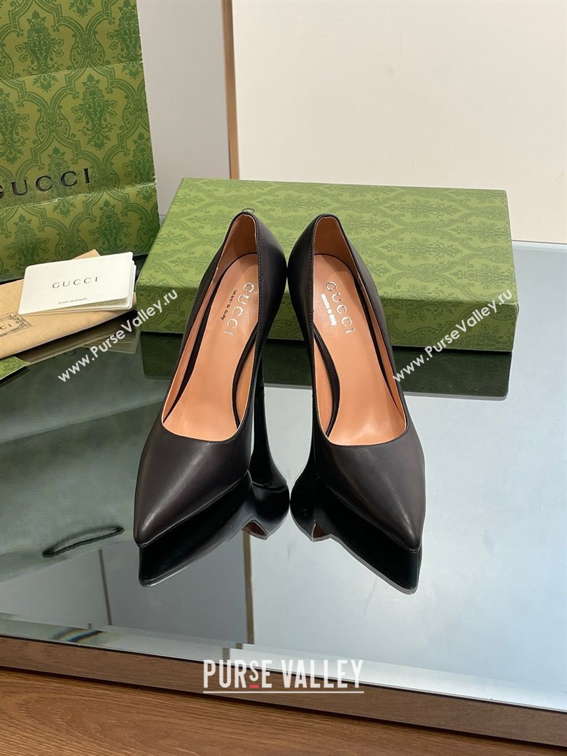 Gucci Heel 10.5cm Leather Pointy Toe Pumps Black 2023 (kaola-23103001)