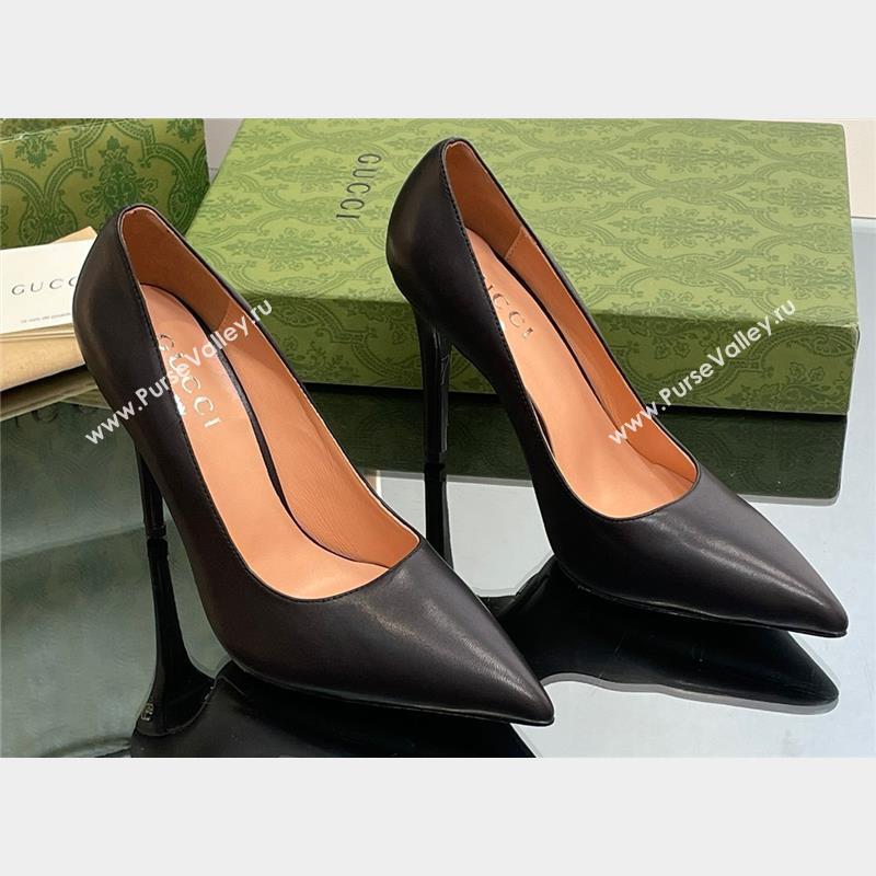Gucci Heel 10.5cm Leather Pointy Toe Pumps Black 2023 (kaola-23103001)