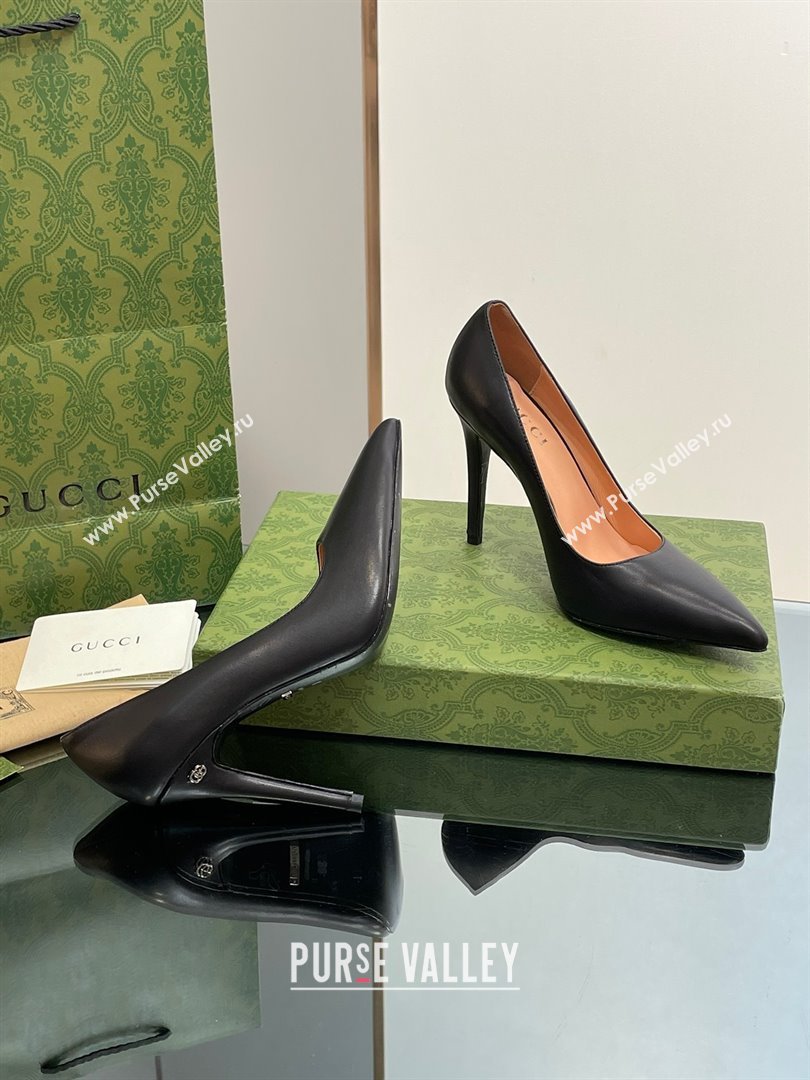 Gucci Heel 10.5cm Leather Pointy Toe Pumps Black 2023 (kaola-23103001)