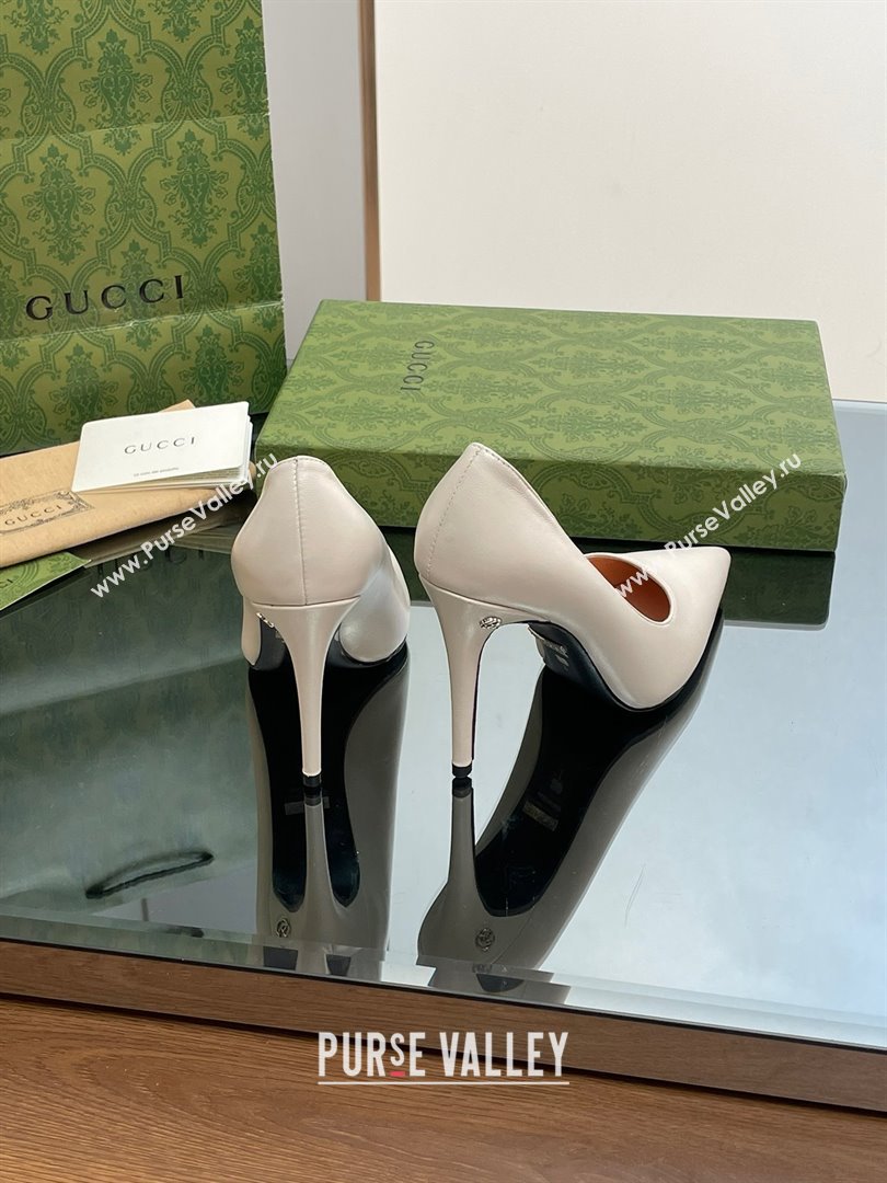 Gucci Heel 10.5cm Leather Pointy Toe Pumps Creamy 2023 (kaola-23103004)