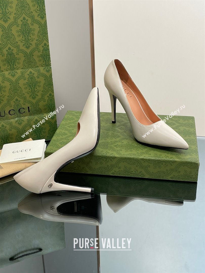 Gucci Heel 10.5cm Leather Pointy Toe Pumps Creamy 2023 (kaola-23103004)