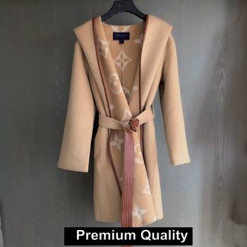 louis vuitton hooded wrap cashmere coat with belt 1A82GP BEIGE 2020 (QIQI-20206918)