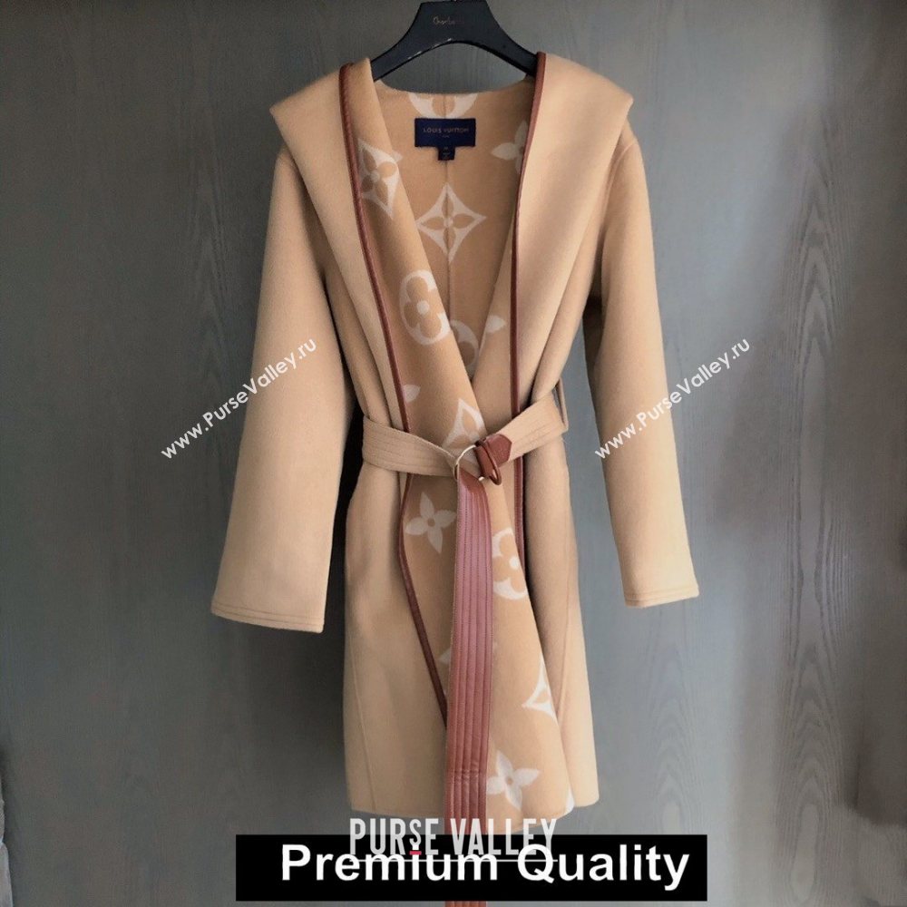 louis vuitton hooded wrap cashmere coat with belt 1A82GP BEIGE 2020 (QIQI-20206918)