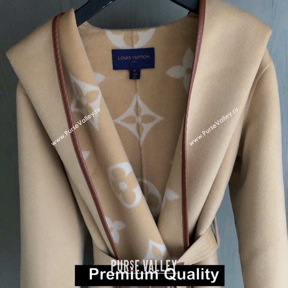 louis vuitton hooded wrap cashmere coat with belt 1A82GP BEIGE 2020 (QIQI-20206918)