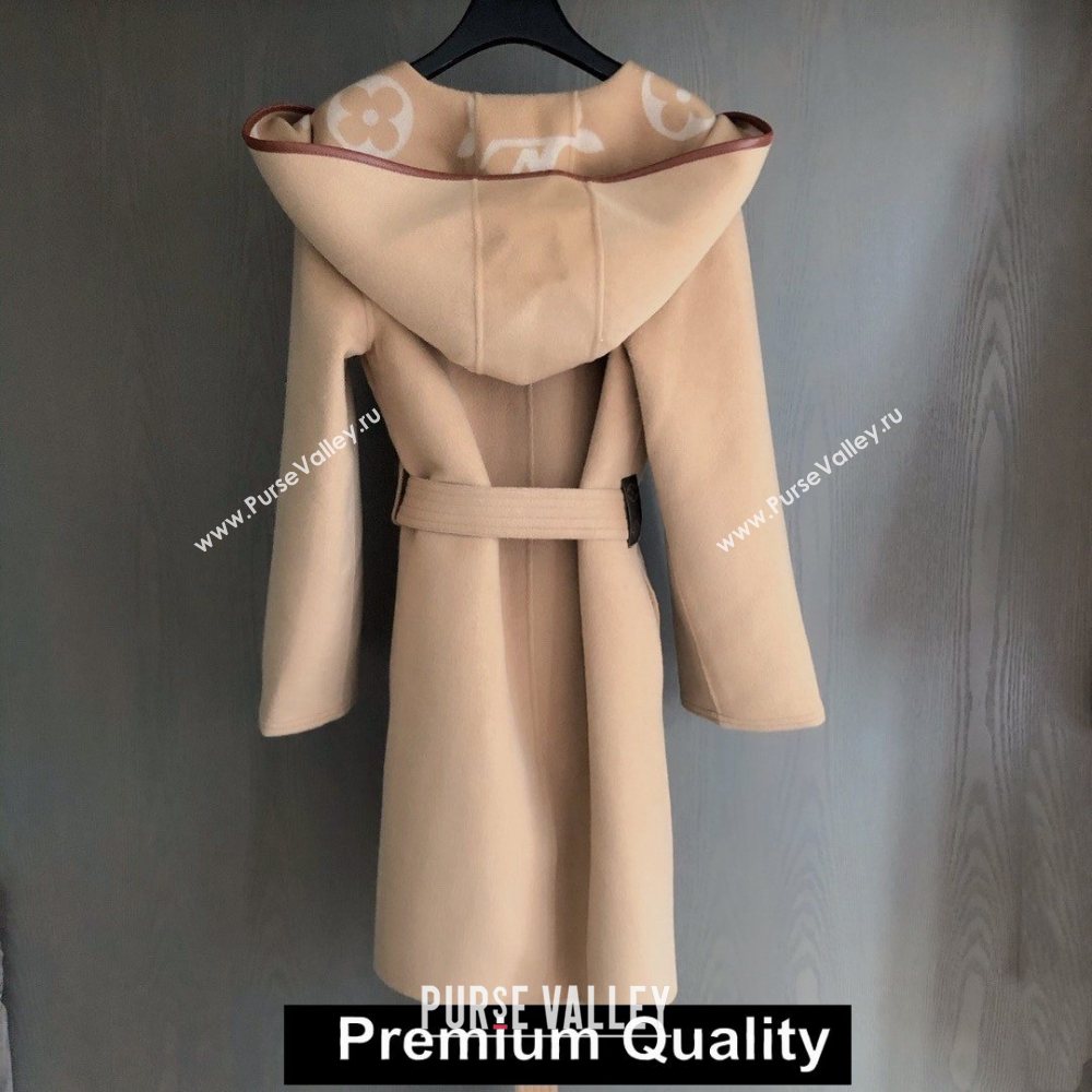 louis vuitton hooded wrap cashmere coat with belt 1A82GP BEIGE 2020 (QIQI-20206918)