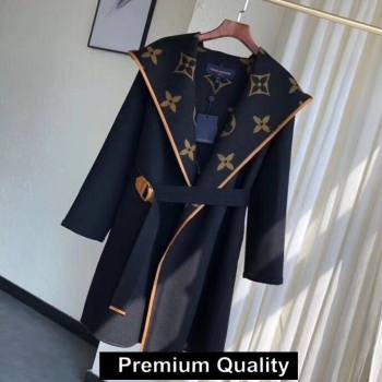 louis vuitton hooded wrap cashmere coat with belt 1A82GP BLACK/BEIGE 2020 (qiqi-20206971)