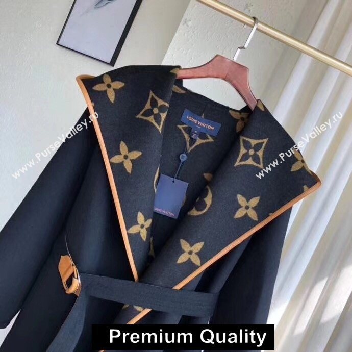 louis vuitton hooded wrap cashmere coat with belt 1A82GP BLACK/BEIGE 2020 (qiqi-20206971)