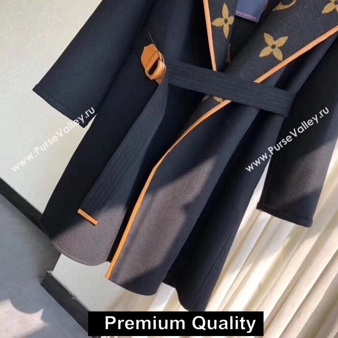 louis vuitton hooded wrap cashmere coat with belt 1A82GP BLACK/BEIGE 2020 (qiqi-20206971)