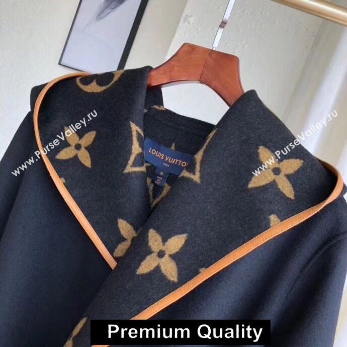 louis vuitton hooded wrap cashmere coat with belt 1A82GP BLACK/BEIGE 2020 (qiqi-20206971)