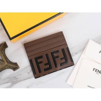 fendi Brown leather flat business card holder (guoguo-231212-01)