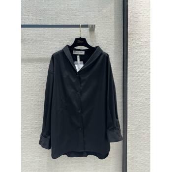 dior Black Cotton Poplin Asymmetric Shirt 01 2024 (qiqi-240321-01)