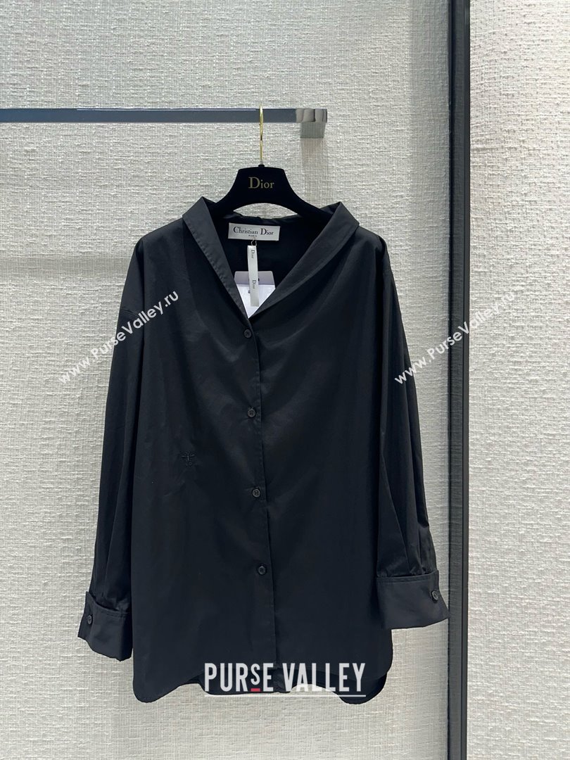 dior Black Cotton Poplin Asymmetric Shirt 01 2024 (qiqi-240321-01)