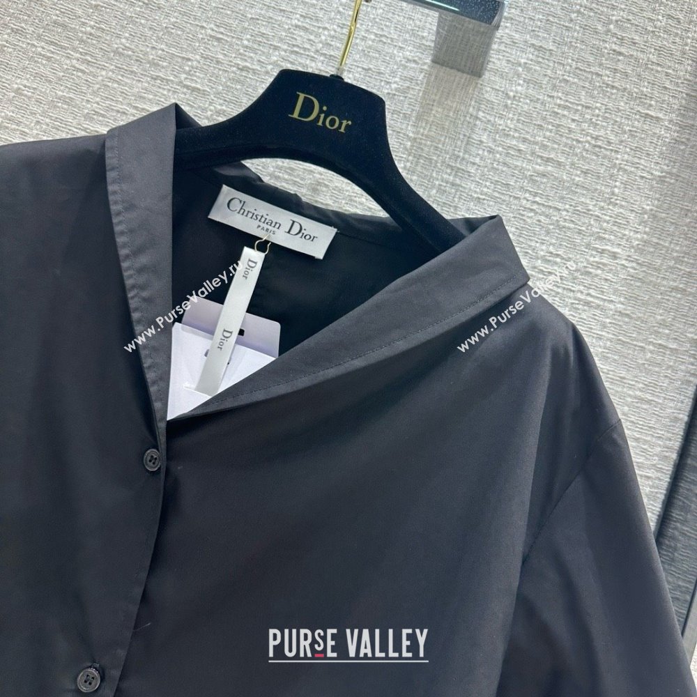 dior Black Cotton Poplin Asymmetric Shirt 01 2024 (qiqi-240321-01)