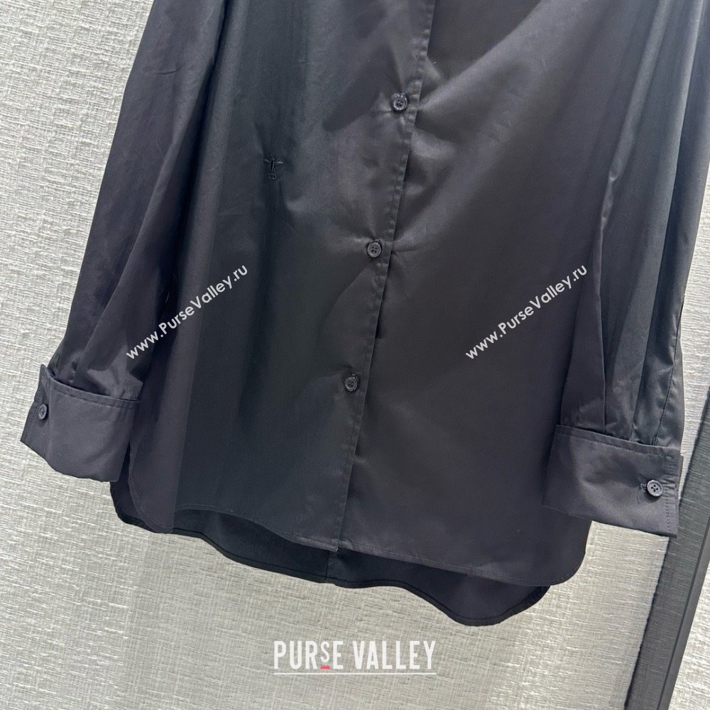 dior Black Cotton Poplin Asymmetric Shirt 01 2024 (qiqi-240321-01)