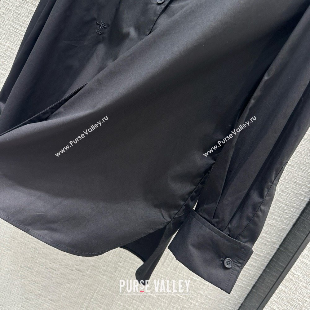 dior Black Cotton Poplin Asymmetric Shirt 01 2024 (qiqi-240321-01)