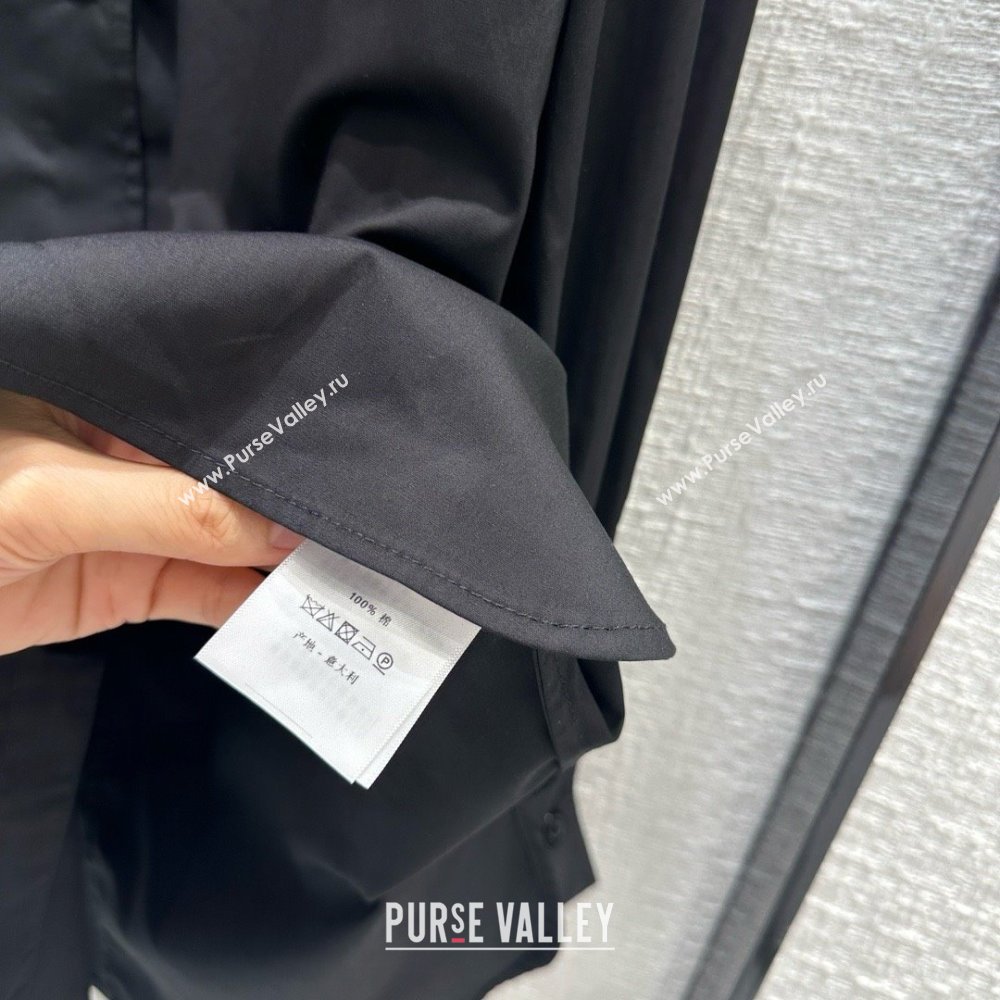 dior Black Cotton Poplin Asymmetric Shirt 01 2024 (qiqi-240321-01)