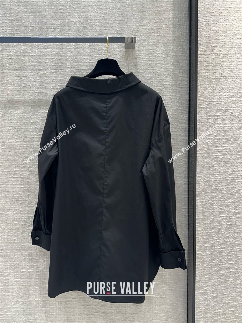 dior Black Cotton Poplin Asymmetric Shirt 01 2024 (qiqi-240321-01)