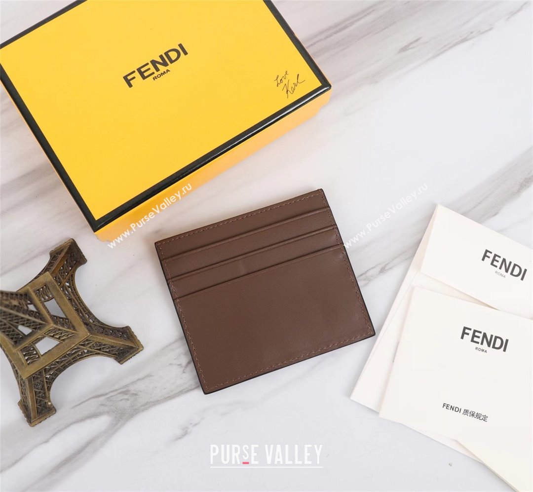 fendi Brown leather flat business card holder (guoguo-231212-01)