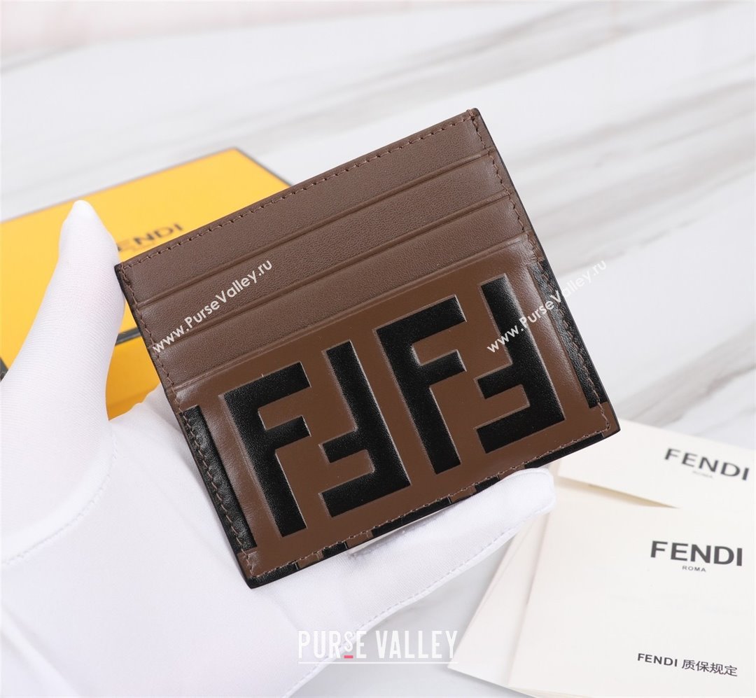 fendi Brown leather flat business card holder (guoguo-231212-01)