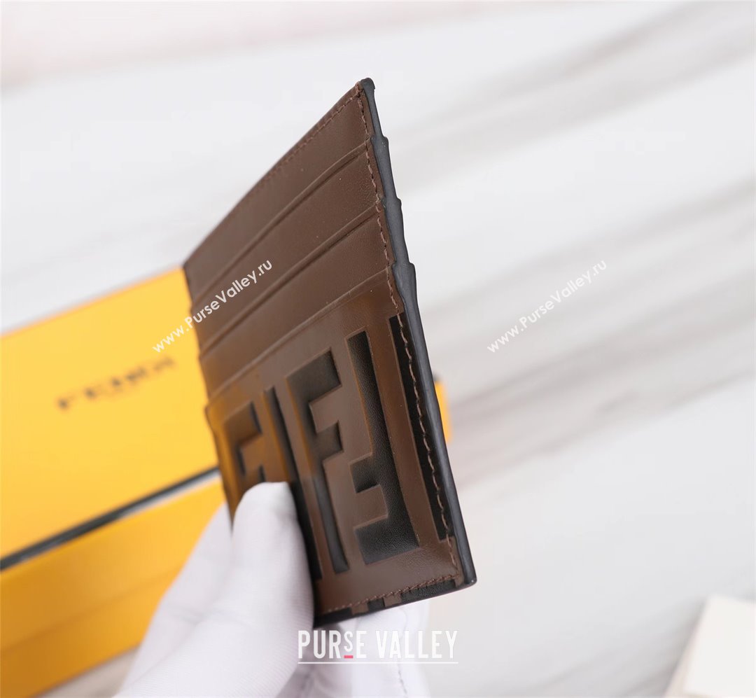 fendi Brown leather flat business card holder (guoguo-231212-01)