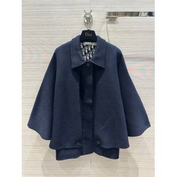 dior Navy Blue Double-Sided Virgin Wool and Silk with Dior Oblique Interior Cape-Effect Peacoat 2023 (qiqi-231212-01)