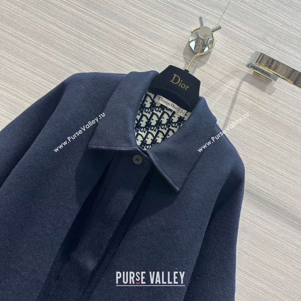 dior Navy Blue Double-Sided Virgin Wool and Silk with Dior Oblique Interior Cape-Effect Peacoat 2023 (qiqi-231212-01)