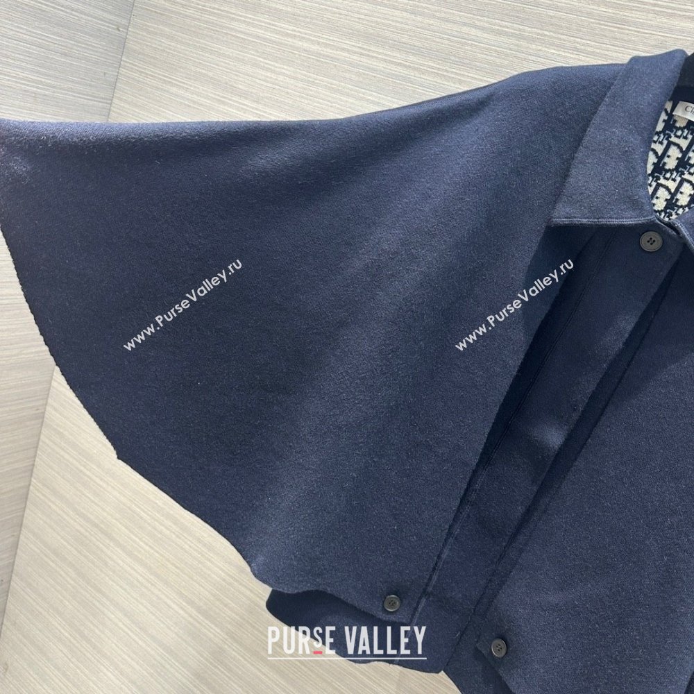 dior Navy Blue Double-Sided Virgin Wool and Silk with Dior Oblique Interior Cape-Effect Peacoat 2023 (qiqi-231212-01)