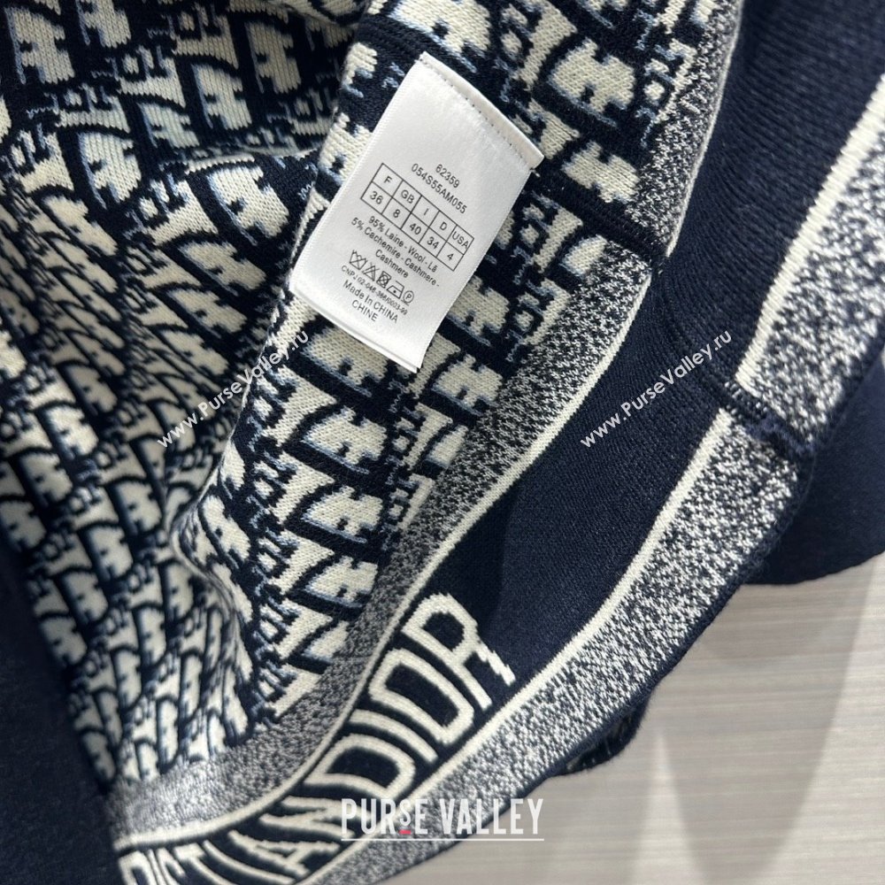 dior Navy Blue Double-Sided Virgin Wool and Silk with Dior Oblique Interior Cape-Effect Peacoat 2023 (qiqi-231212-01)