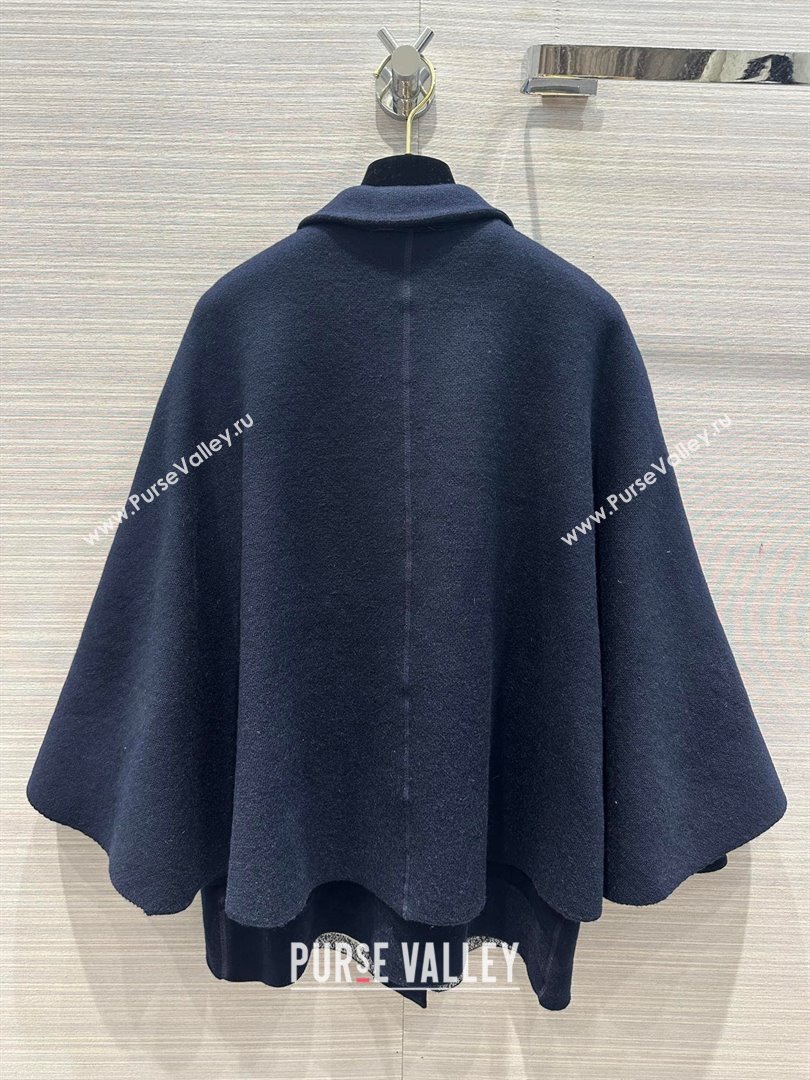 dior Navy Blue Double-Sided Virgin Wool and Silk with Dior Oblique Interior Cape-Effect Peacoat 2023 (qiqi-231212-01)