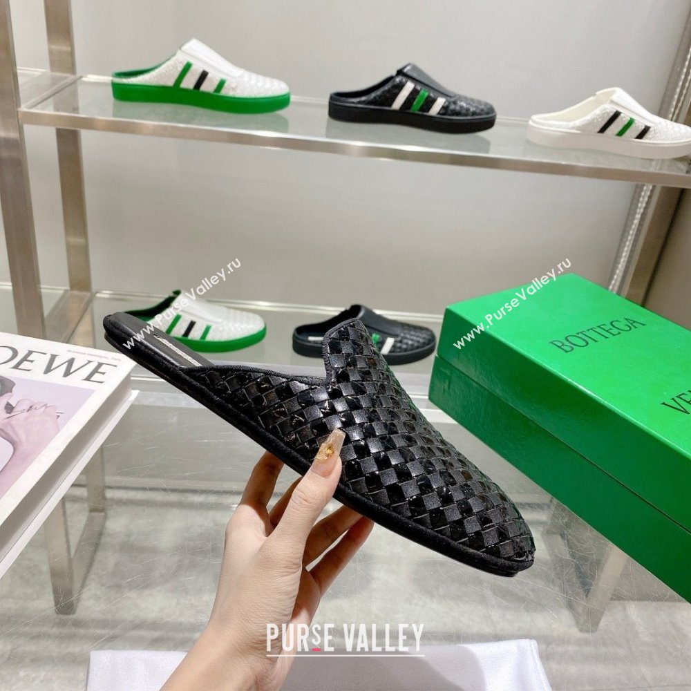 Bottega Veneta Intrecciato Fiandra Slippers Patent Black 2023 (kaola-23103122)