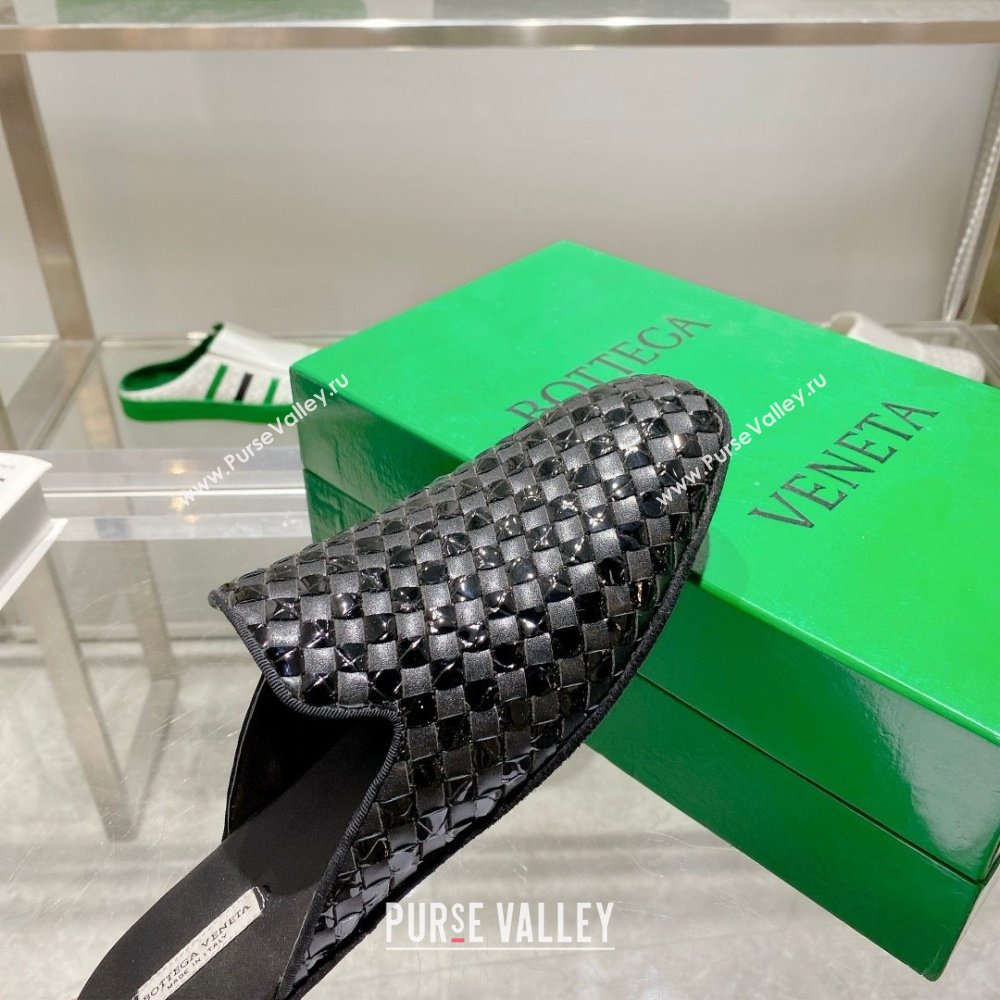 Bottega Veneta Intrecciato Fiandra Slippers Patent Black 2023 (kaola-23103122)