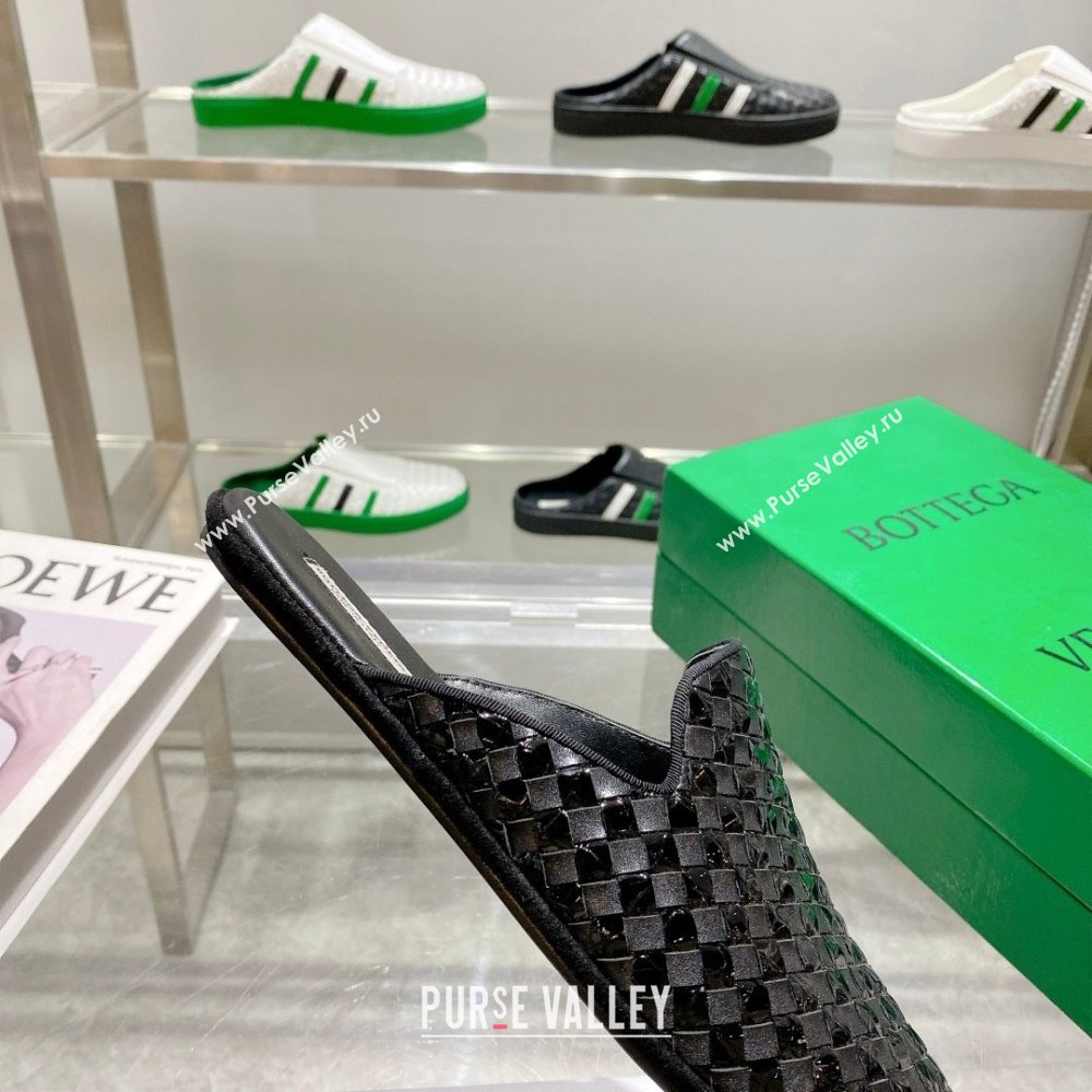 Bottega Veneta Intrecciato Fiandra Slippers Patent Black 2023 (kaola-23103122)