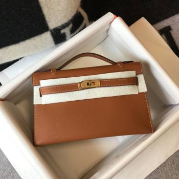 HERMES KELLY 22 EPSOM LEATHER CLUTCH BAG IN CAMEL (FULI-6931)