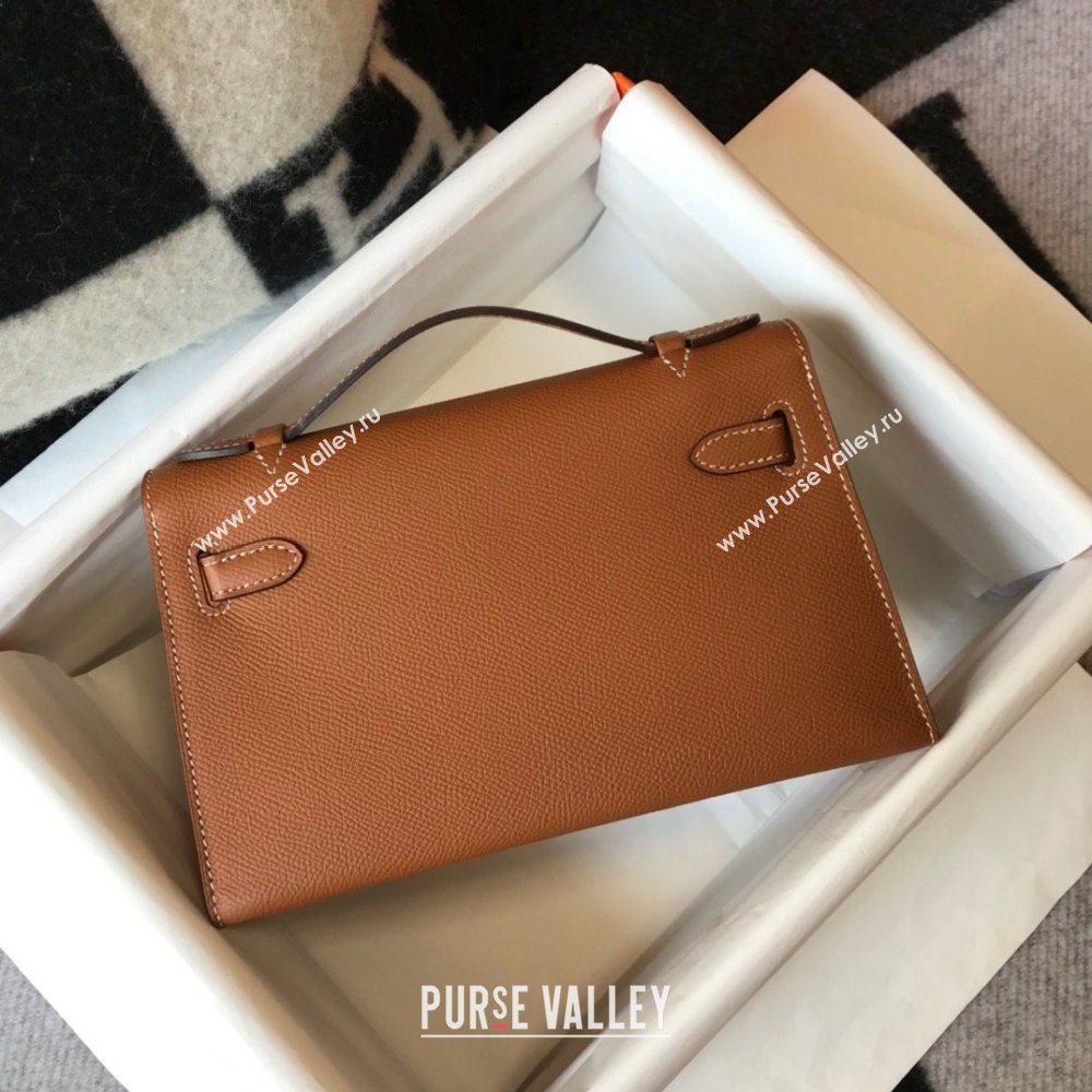 HERMES KELLY 22 EPSOM LEATHER CLUTCH BAG IN CAMEL (FULI-6931)