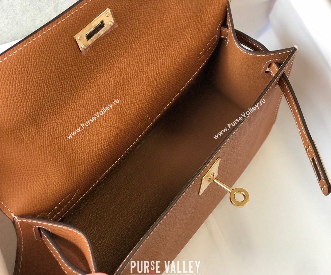 HERMES KELLY 22 EPSOM LEATHER CLUTCH BAG IN CAMEL (FULI-6931)