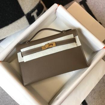 HERMES KELLY 22 EPSOM LEATHER CLUTCH BAG IN ELEPHANT GRAY (FULI-6159)