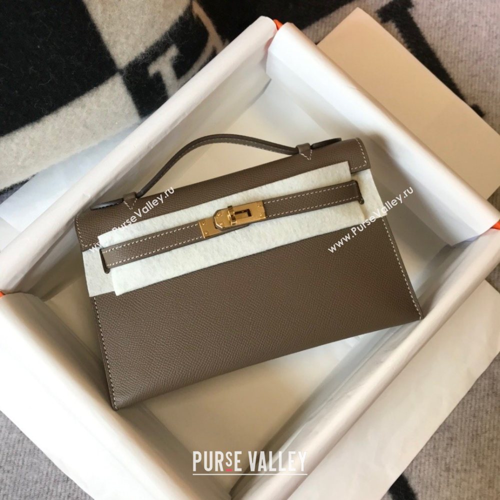 HERMES KELLY 22 EPSOM LEATHER CLUTCH BAG IN ELEPHANT GRAY (FULI-6159)