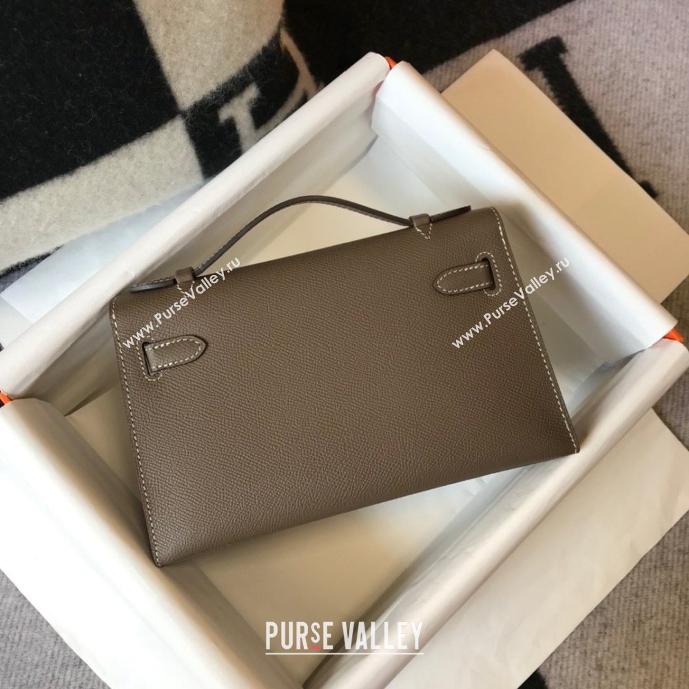 HERMES KELLY 22 EPSOM LEATHER CLUTCH BAG IN ELEPHANT GRAY (FULI-6159)