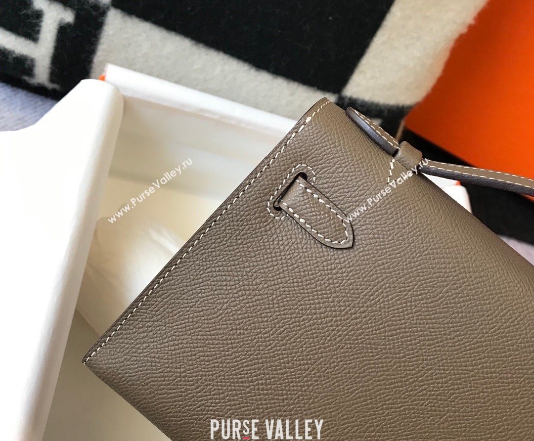 HERMES KELLY 22 EPSOM LEATHER CLUTCH BAG IN ELEPHANT GRAY (FULI-6159)