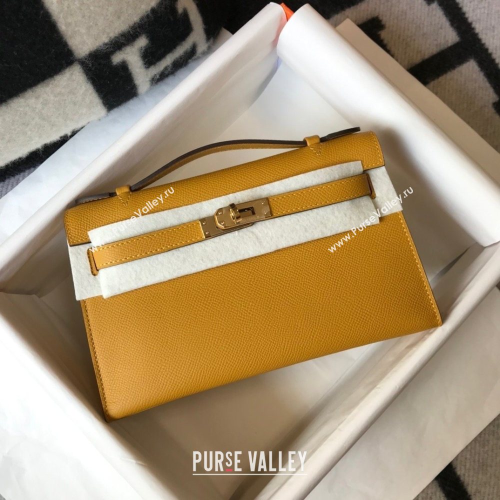 HERMES KELLY 22 EPSOM LEATHER CLUTCH BAG IN YELLOW (FULI-8716)