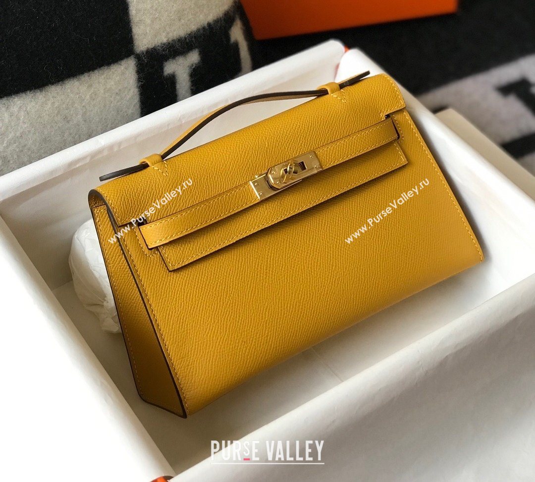 HERMES KELLY 22 EPSOM LEATHER CLUTCH BAG IN YELLOW (FULI-8716)