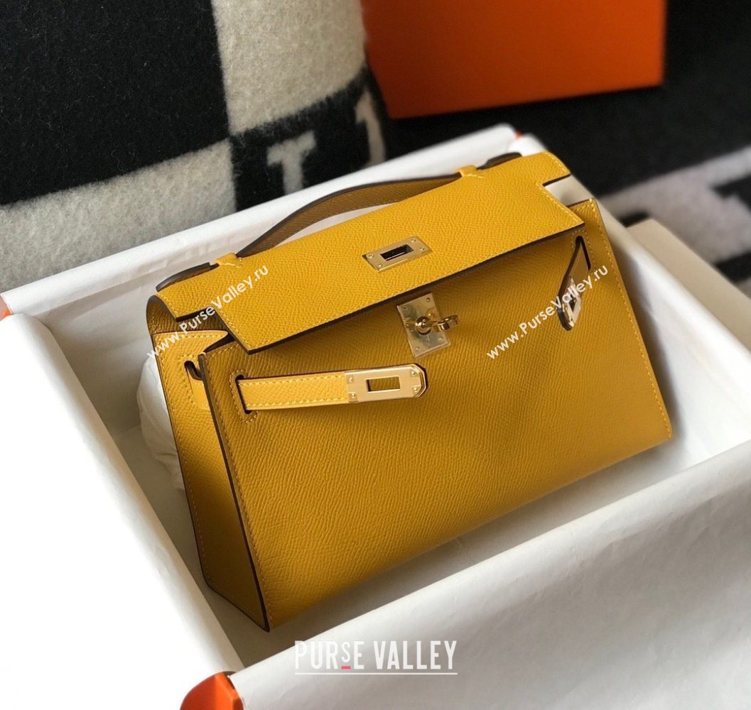 HERMES KELLY 22 EPSOM LEATHER CLUTCH BAG IN YELLOW (FULI-8716)