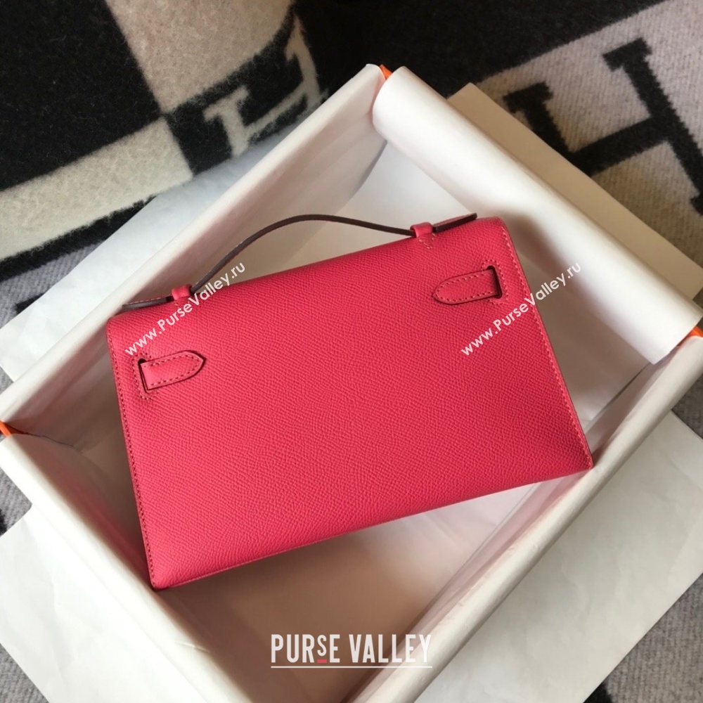 HERMES KELLY 22 EPSOM LEATHER CLUTCH BAG IN ROUGE (FULI-1274)