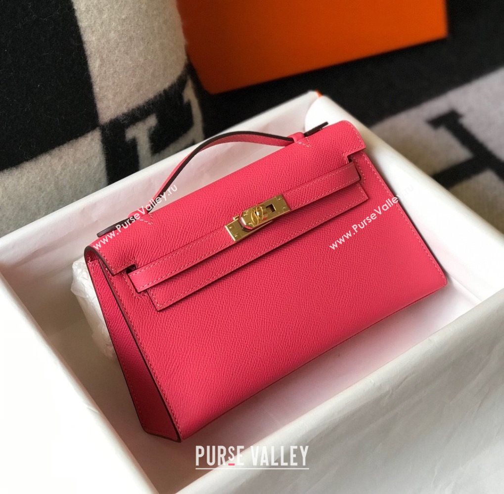 HERMES KELLY 22 EPSOM LEATHER CLUTCH BAG IN ROUGE (FULI-1274)