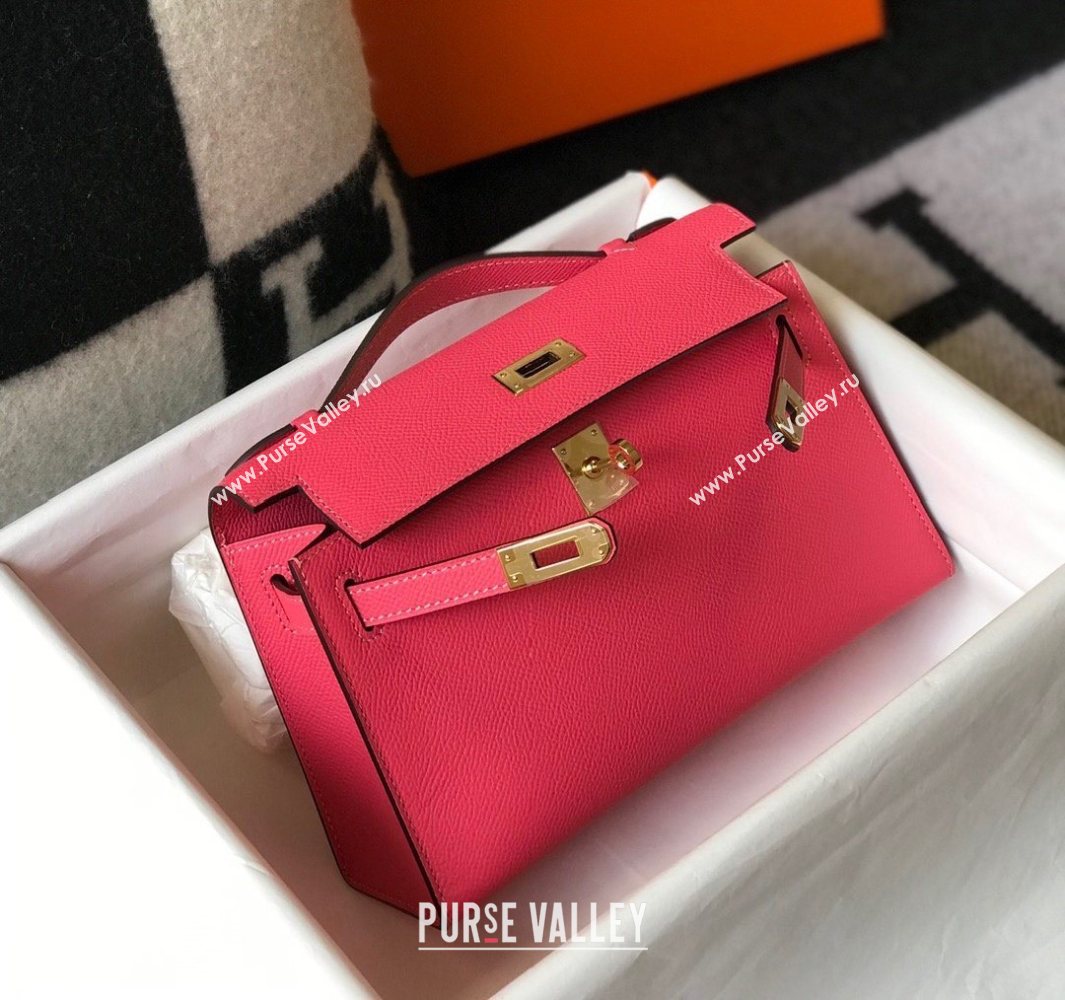 HERMES KELLY 22 EPSOM LEATHER CLUTCH BAG IN ROUGE (FULI-1274)