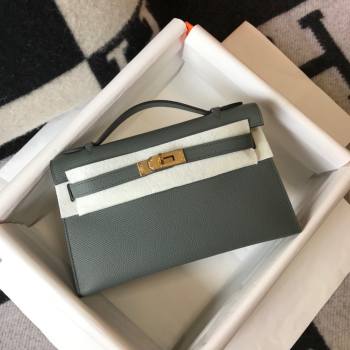 HERMES KELLY 22 EPSOM LEATHER CLUTCH BAG IN Vert Gris (FULI-8217)