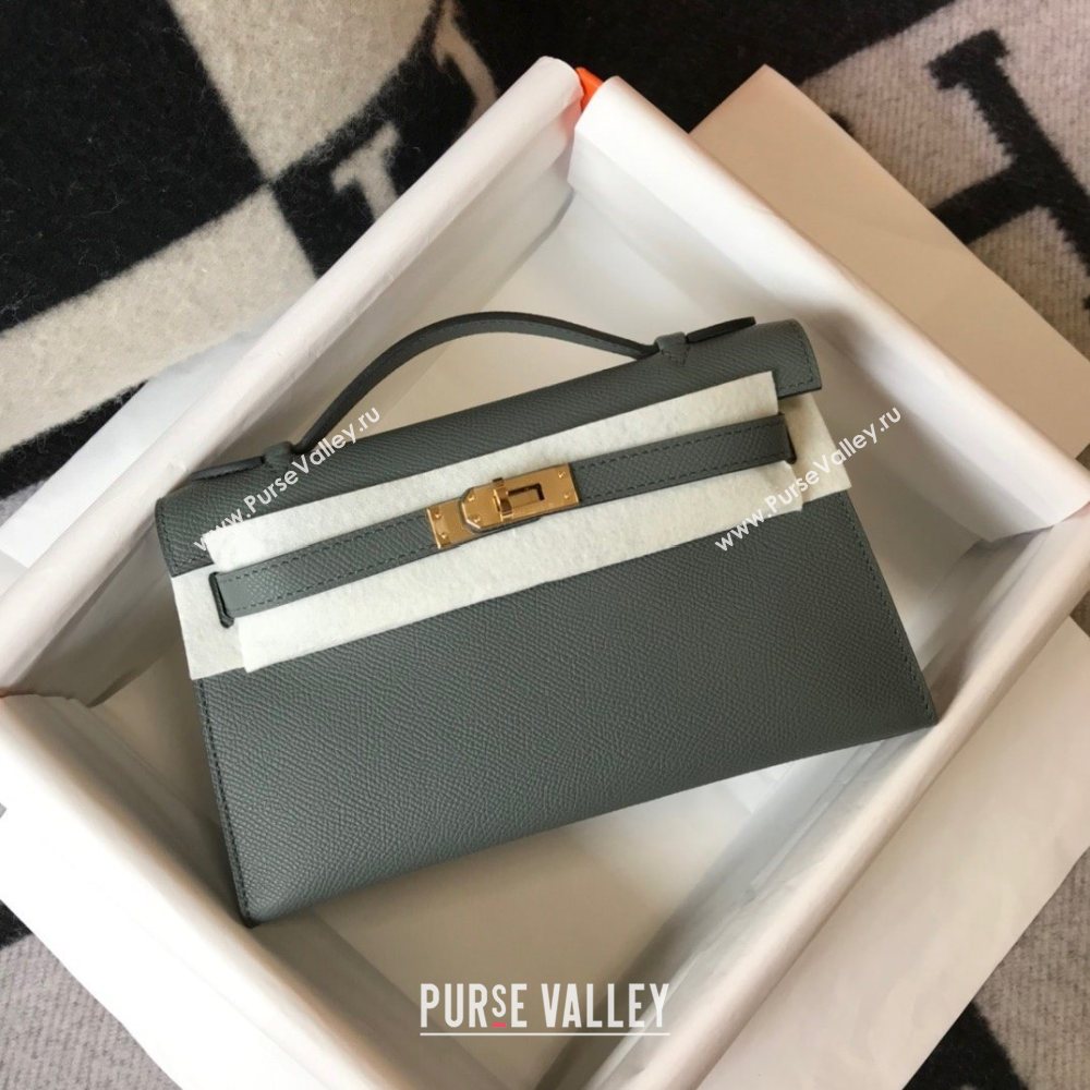 HERMES KELLY 22 EPSOM LEATHER CLUTCH BAG IN Vert Gris (FULI-8217)