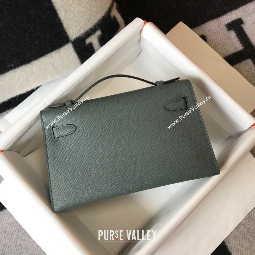 HERMES KELLY 22 EPSOM LEATHER CLUTCH BAG IN Vert Gris (FULI-8217)