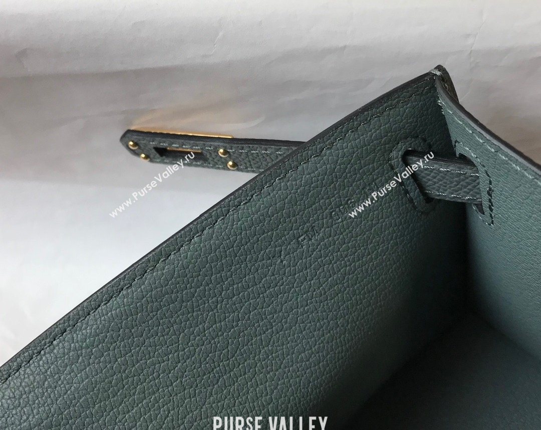 HERMES KELLY 22 EPSOM LEATHER CLUTCH BAG IN Vert Gris (FULI-8217)